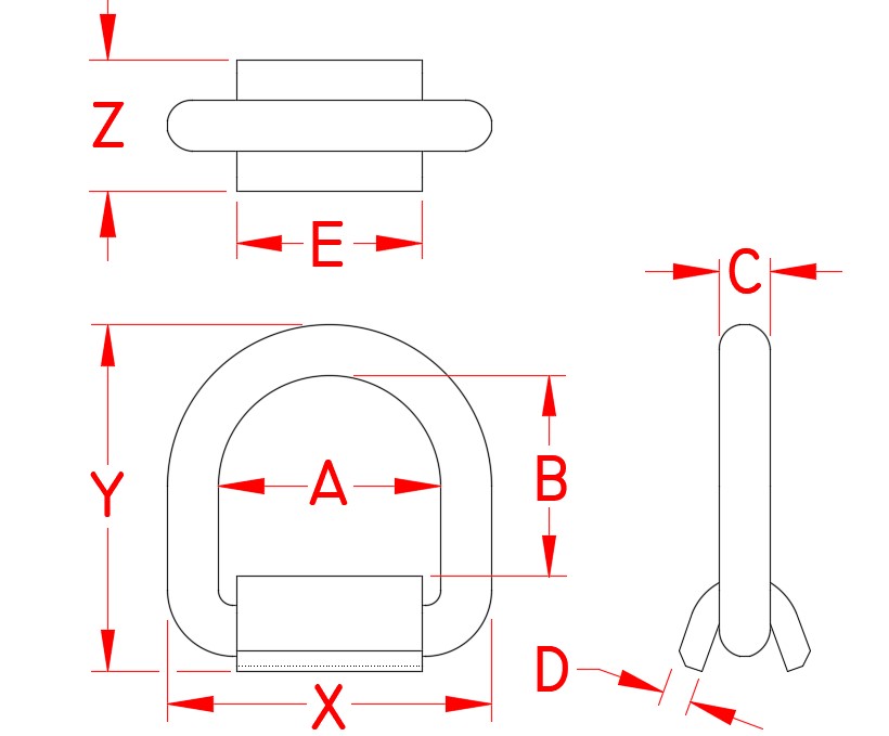Stainless Steel Lashing Ring - Weld On, S3722-0013, S3722-0016, S3722-0020, S3722-0025, Line Drawing